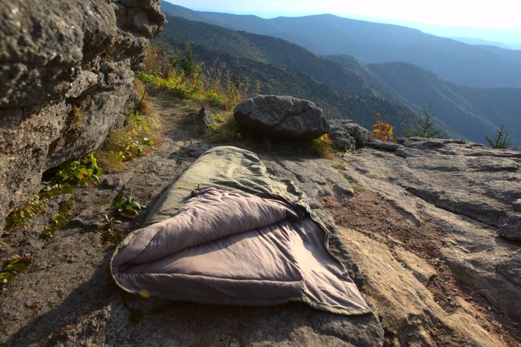 wool sleeping bag on mountain